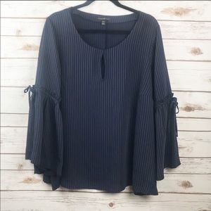Lane Bryant Navy Pin Stripe Bell Sleeve Top 22/24